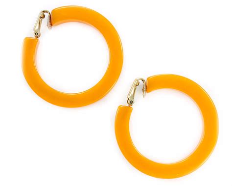 Vintage Butterscotch Bakelite Hoop Clip On Earrings Wwii Homefront