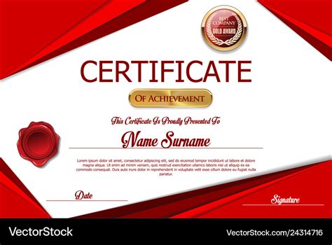 Red Certificate Or Diploma Template Royalty Free Vector