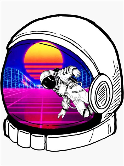 Astronaut Space Helmet Lonely Spaceman Retrowave Sunset Sticker For