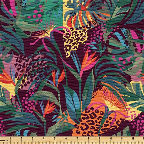 Ambesonne Floral Fabric By The Yard Leafy Leopard Skin Pattern