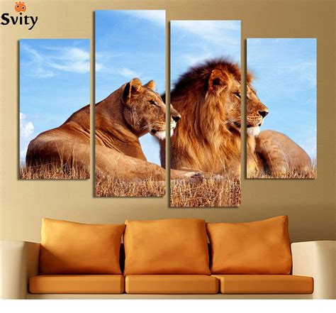 4 Panels Lion King Abstract Paintings On Canvas Wall Pictures For