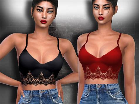 The Sims Resource Lace Detail Satin Top