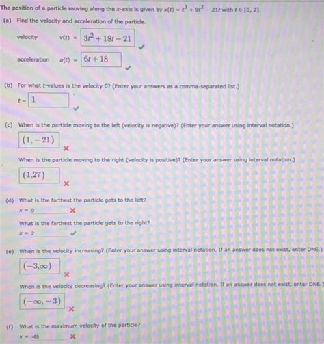 Solved The Position Of A Particle Moving Along The X Axis Is