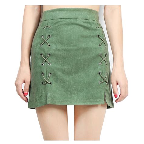 Doreenbow Autumn Lace Up Leather Suede Pencil Skirt Winter Cross