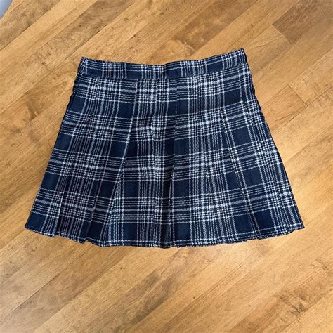 Xs S Blue Plaid Pleated Skirt No Tags Zipper On Depop