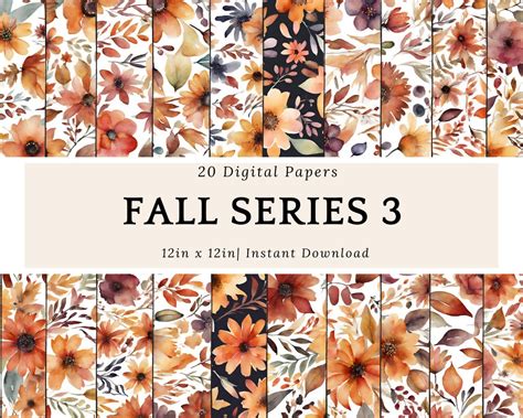 Fall Watercolor Flower Patterns Instant Download Digital - Etsy