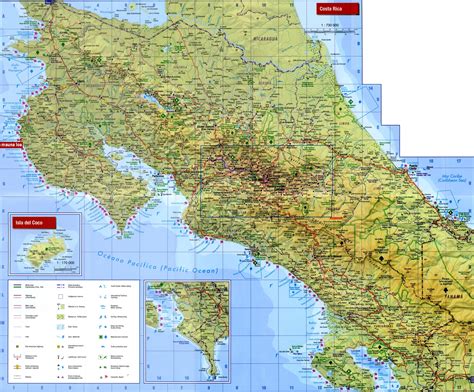 Large Detailed Topography Map Of Costa Rica With Roads Major Cities