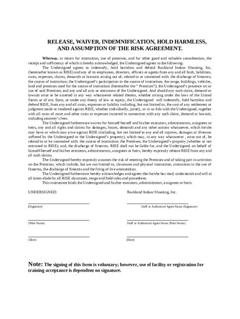 Release Waiver Indemnification Hold Harmless And Doc Template