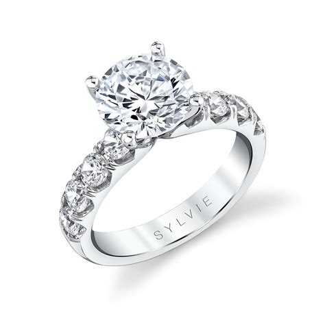 Sylvie Collection Side Stone Prong Set White Gold Diamond Engagement