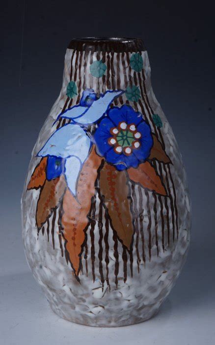 Louis Dage Art Deco Vase With Stylistic Polychrome Floral Catawiki