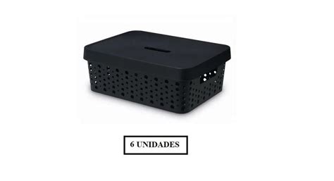 Kit 6 Caixas Organizadoras 11l C Tampa Preto 528 Usual