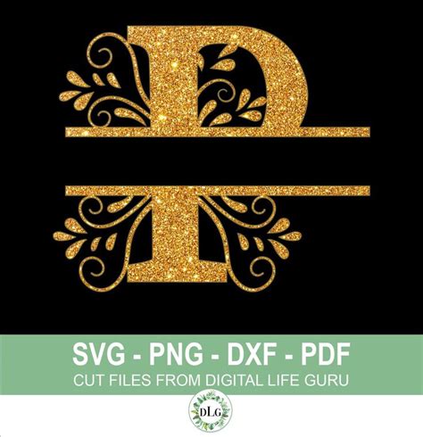 P Gold Glitter Split Alphabet Svg P Monogram P Letter Dxf Etsy Gold