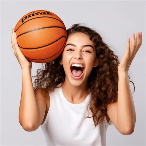 Premium Ai Image Photo Of Excited Sports Fan Girl Holding A Ball