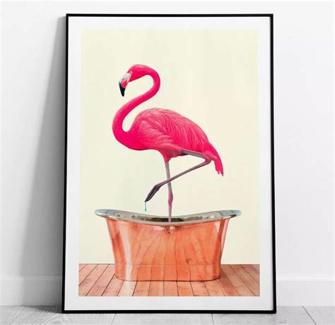 Flamingo In Bath Art Print Flamingo Poster Home Decor Wall Etsy