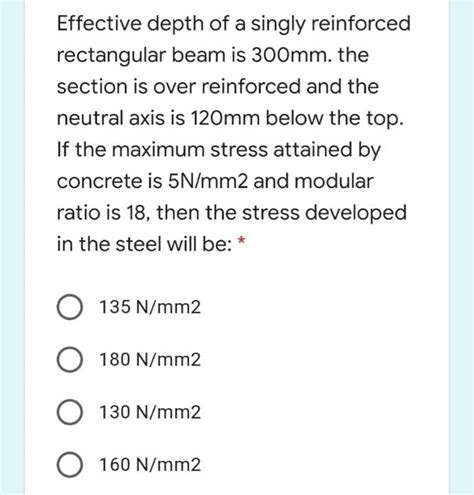 Solved Effective Depth Of A Singly Reinforced Rectangular Chegg