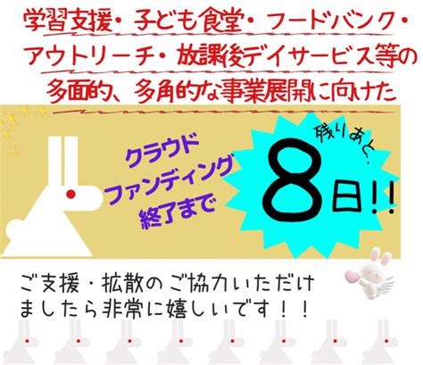 クラウドファンディング終了まであと、、8日！！ 包括的な子ども支援事業構築に取り組みます！（npo法人いるか 20230108 投稿