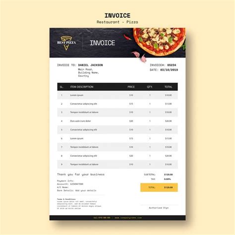 Free Psd Invoice Template For Pizza Restaurant Invoice Template