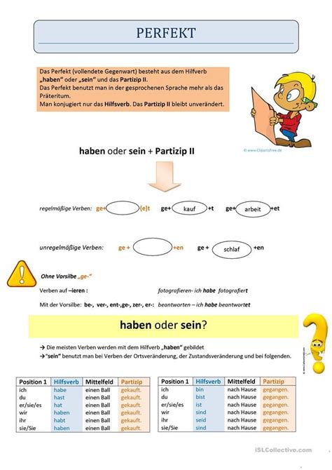 Perfekt Regel Haben Und Sein Deutsch Lernen Deutsch Lesen Grammatik