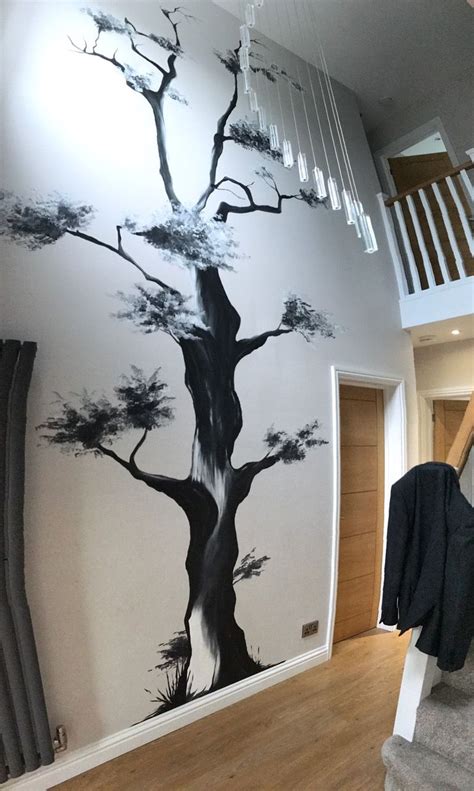 Japanese hand painted decorative tree mural art painting, feature wall mural, hall mural art ...