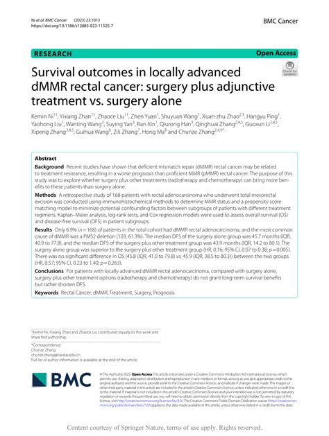 Pdf Survival Outcomes In Locally Advanced Dmmr Rectal Cancer Surgery