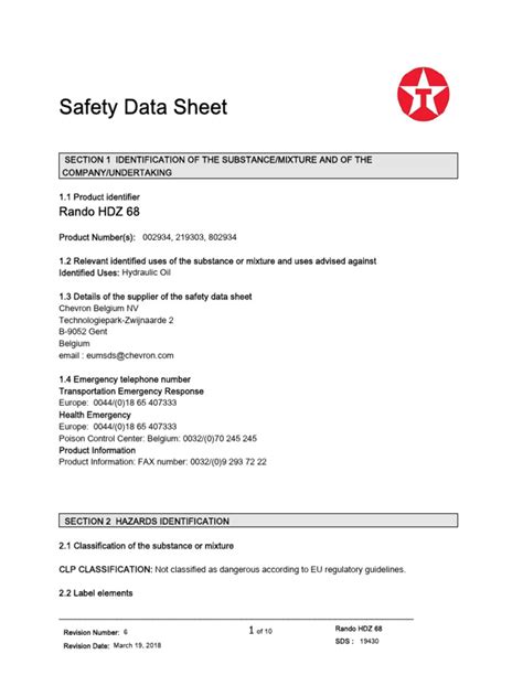 Sds Rando Hdz 68 Pdf Toxicity Dangerous Goods