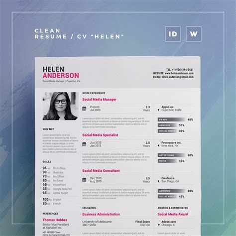 Clean Resumecv Helen Word And Indesign Template Professional And