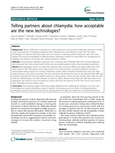 Pdf Telling Partners About Chlamydia How Acceptable Are The New Technologies Meredith