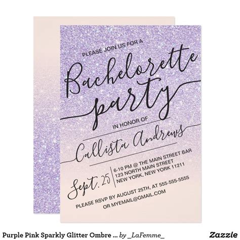 Purple Pink Sparkly Glitter Ombre Bachelorette Invitation Zazzle