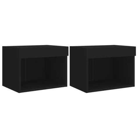 Zerodis Tables de chevet murales avec lumières LED 2 pcs noir AB837116