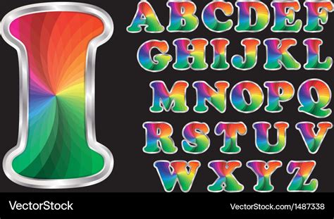 Colorful rainbow alphabet with silver frame Vector Image