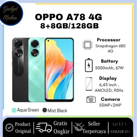 Promo HP OPPO A78 4G RAM 8GB 256GB GARANSI RESMI NASIONAL Gadget Medan