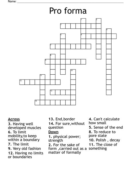 Pro Forma Crossword Wordmint