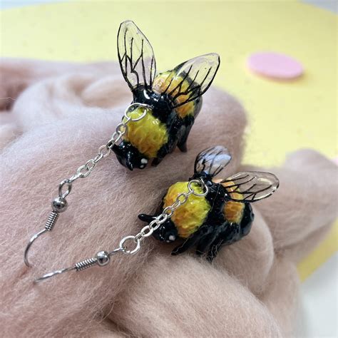 Bumblebee Dangle Earrings Insect Bee Jewelry Handmade Etsy