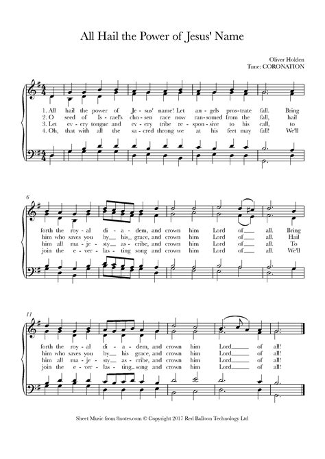 Oliver Holden All Hail The Power Of Jesus Name Sheet Music For Piano