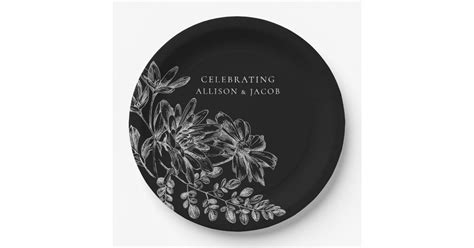 Black And White Floral Wedding Paper Plate Zazzle