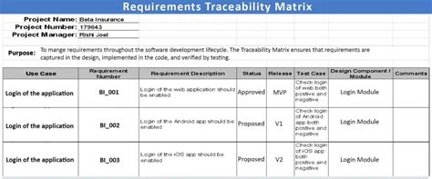 Requirements Traceability Matrix RTM Definition Types Example