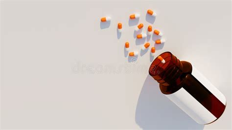 Medicine Capsules With Open Medicine Bottle With Blank Label Fallen