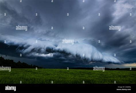 Storm Clouds Over Field Tornadic Supercell Extreme Weather Dangerous