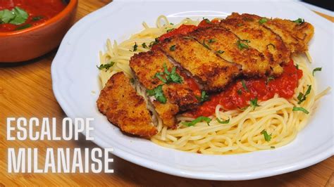 Escalope Panee A La Milanaise Et Spaghetti Sauce Tomate Youtube