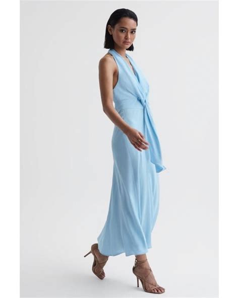 Reiss Amber Halter Neck Woven Midi Dress In Blue Lyst