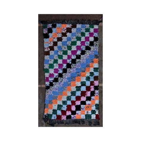 Tapis boucharouite vintage 160x90 noué main Saphir