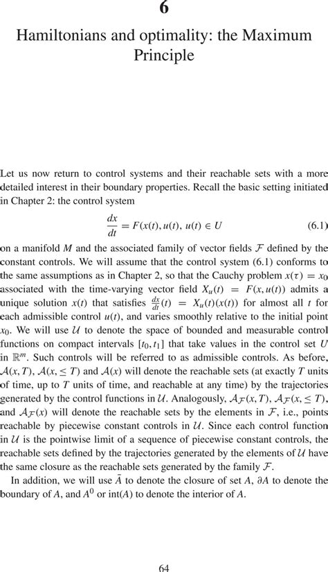 Hamiltonians And Optimality The Maximum Principle Chapter 6 Optimal Control And Geometry