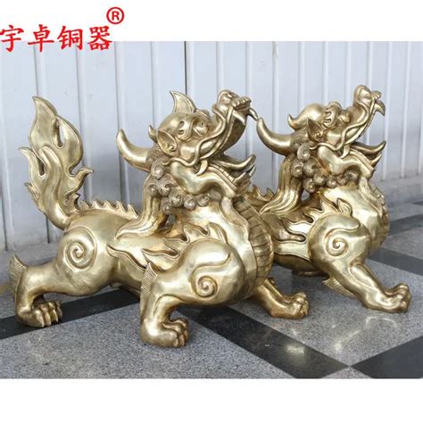 28 China Folk Copper Brave Troops Lucky One Pair Pixiu Dog Bronze