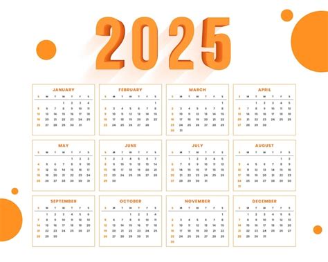 Free Vector White Orange 2025 Calendar Template Schedule Office Task