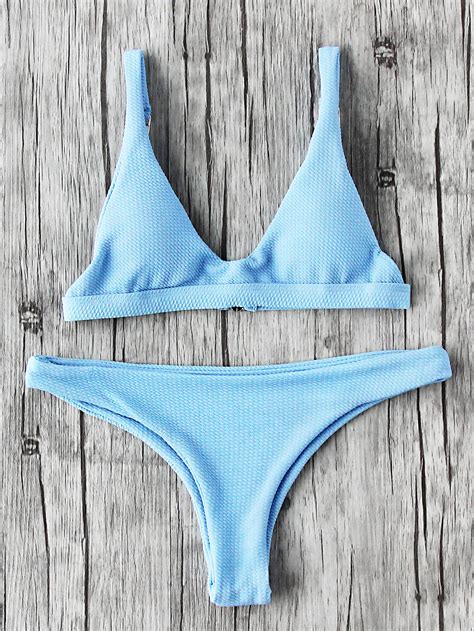 Plain Textured Triangle Bikini Set SHEIN UK