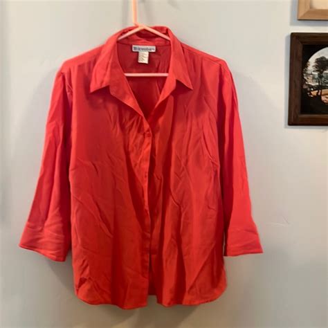 Dress Barn Tops Womens Long Sleeved Button Down Shirt Salmon