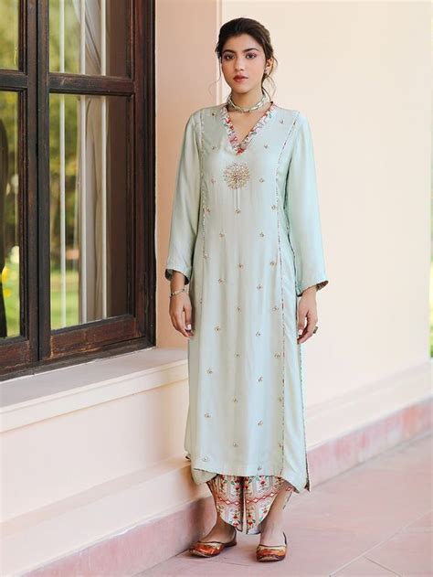 Buy Multicolor Hand Embroidered Satin Silk Printed Kurta J F