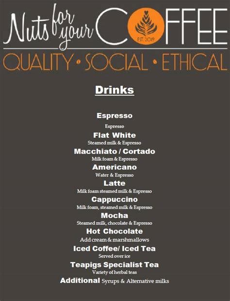 Menu At Nuts For Your Coffee Northampton