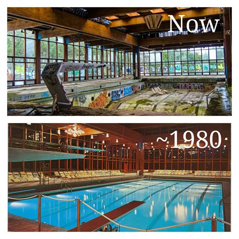 Now And Then The Abandoned Natatorium At Grossingers Resort In Ny