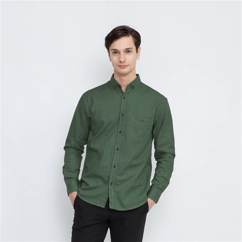 Jual Kemeja Polos Pria Lengan Panjang Sage Green Premium Kemeja Pria